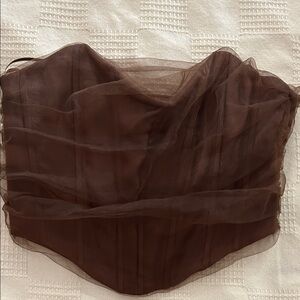 Zara Brown Tulle Corset Top with structured boning size small new with tags